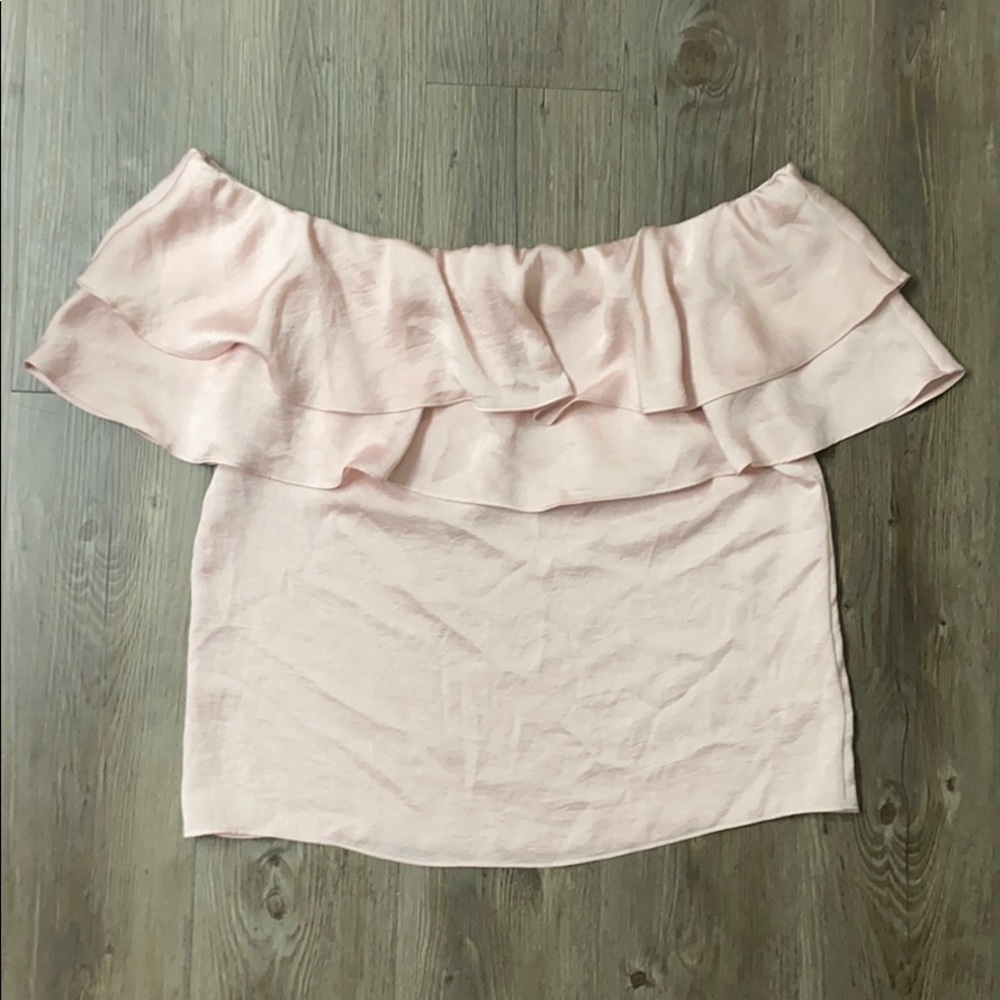 Express Pink Ruffle Off the Shoulder Blouse